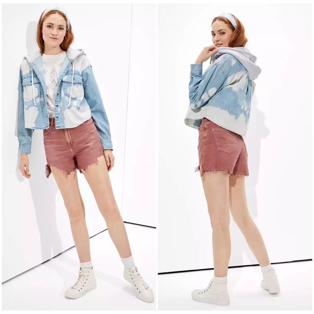 AE Cropped Denim Hooded Shacket